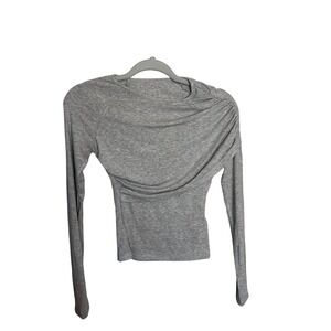 CamMense Draped Long Sleeve Top Ruched Lightweight Gray‎ XS
